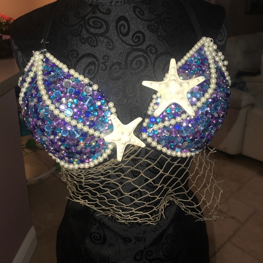 handmade/ hand-jeweled mermaid festival bra